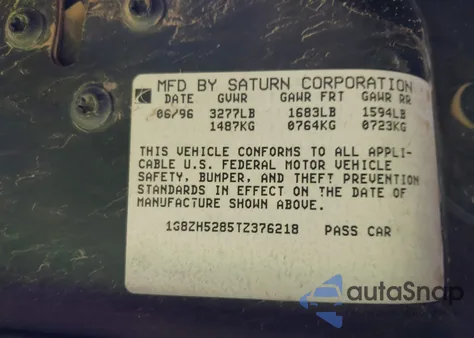 1996 Saturn Sl1 from USA, damaged, VIN 1G8ZH5285TZ376218